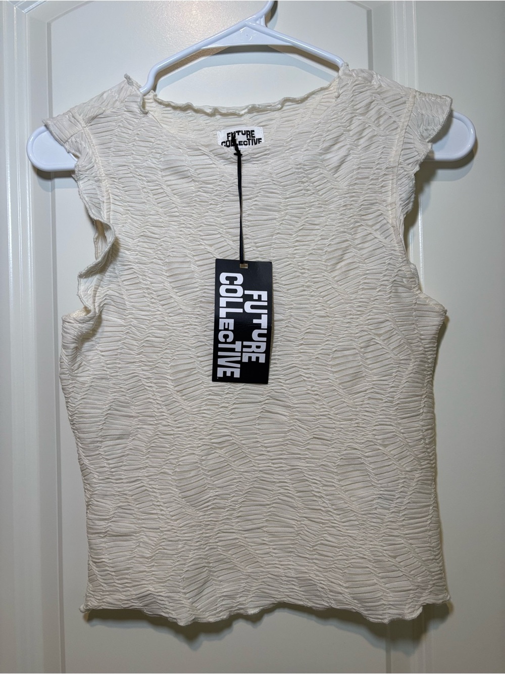 Future Collective Cream Textured Cap-Sleeve Tank